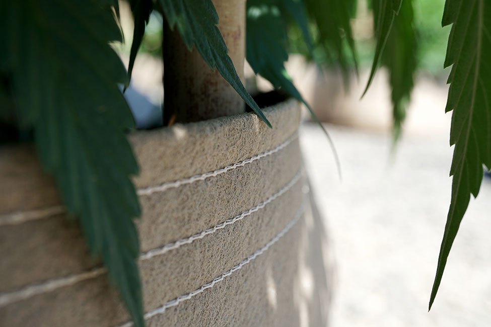 30 Gallon Tan Triple Hem Closeup With Cannabis Leaves